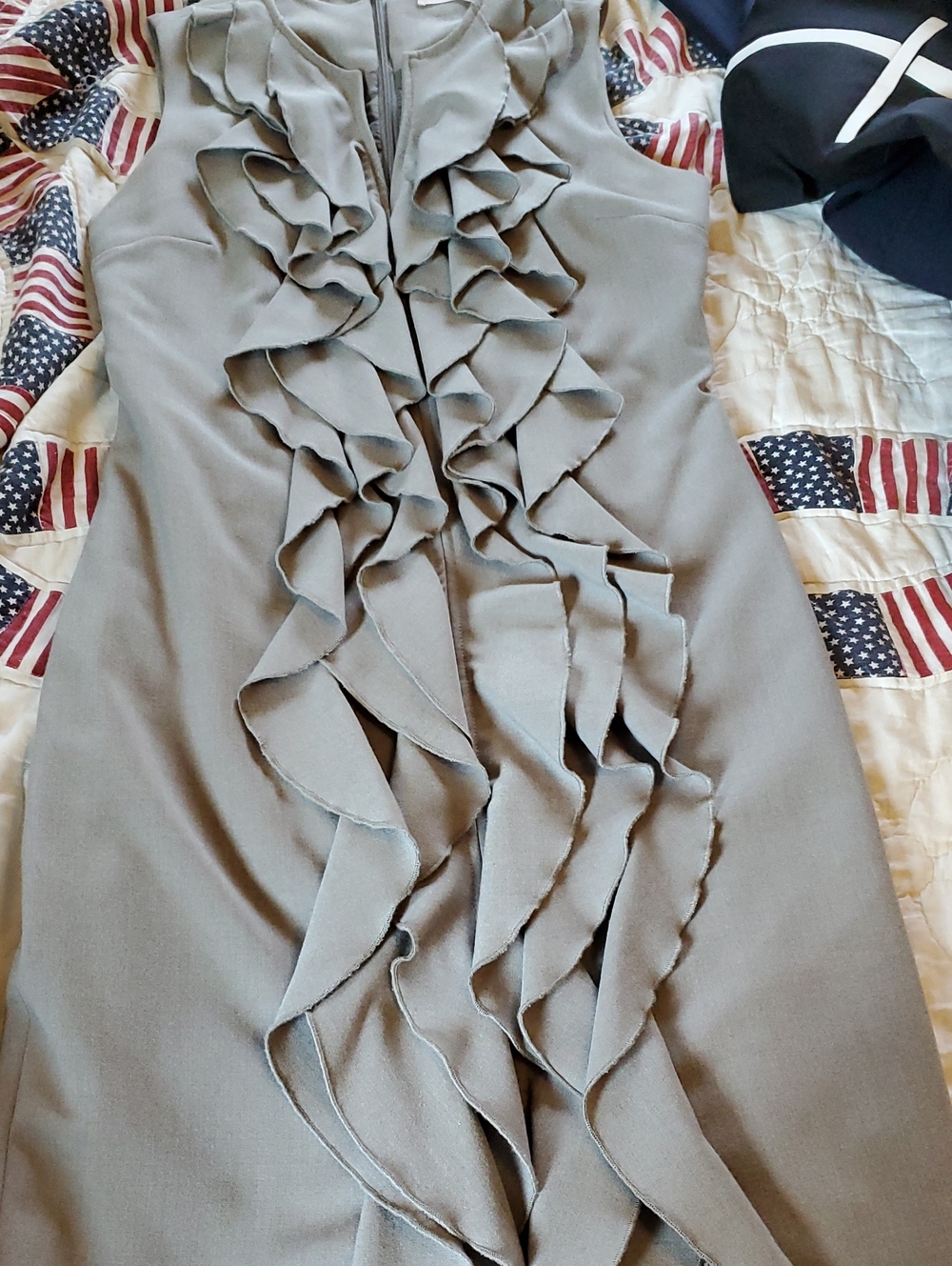 Calvin Klein Gray Ruffle Front Sheath Dress